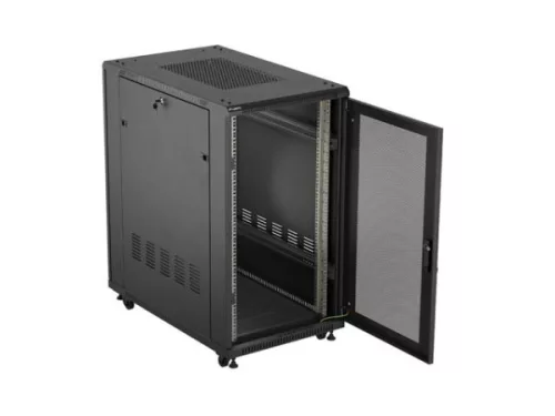 Lanberg FF01-6022-23B 19" 22U SZÉL:600mm MÉLY:1000mm MAG:1200mm lapraszerelt hálós fémajtós fekete szerver szekrény