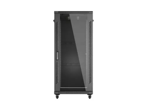 Lanberg FF01-6027-12B 19" 27U SZÉL:600mm MÉLY:1000mm MAG:1373mm lapraszerelt üvegajtós fekete szerver szekrény