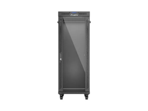 Lanberg FF01-6032-12BL 19" 32U SZÉL:600mm MÉLY:1000mm MAG:1676mm lapraszerelt LCD üvegajtós fekete szerver szekrény