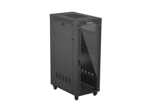 Lanberg FF01-6032-12BL 19" 32U SZÉL:600mm MÉLY:1000mm MAG:1676mm lapraszerelt LCD üvegajtós fekete szerver szekrény