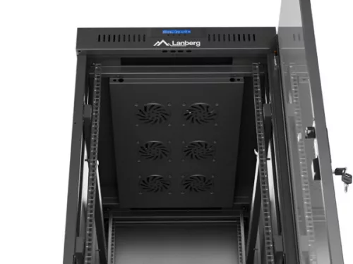 Lanberg FF01-6032-12BL 19" 32U SZÉL:600mm MÉLY:1000mm MAG:1676mm lapraszerelt LCD üvegajtós fekete szerver szekrény