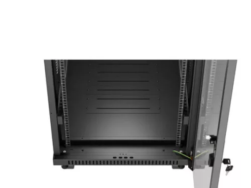 Lanberg FF01-6032-12BL 19" 32U SZÉL:600mm MÉLY:1000mm MAG:1676mm lapraszerelt LCD üvegajtós fekete szerver szekrény