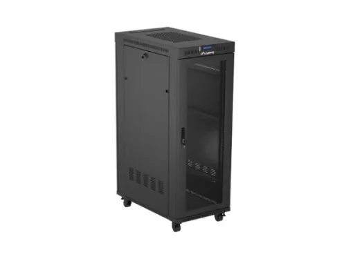 Lanberg FF01-6032-23BL 19" 32U SZÉL:600mm MÉLY:1000mm MAG:1676mm lapraszerelt LCD hálós fémajtós fekete szerver szekrény