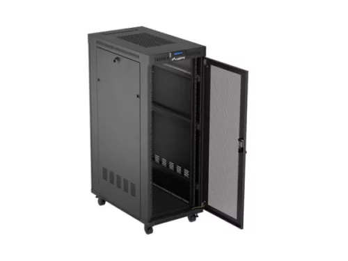 Lanberg FF01-6032-23BL 19" 32U SZÉL:600mm MÉLY:1000mm MAG:1676mm lapraszerelt LCD hálós fémajtós fekete szerver szekrény