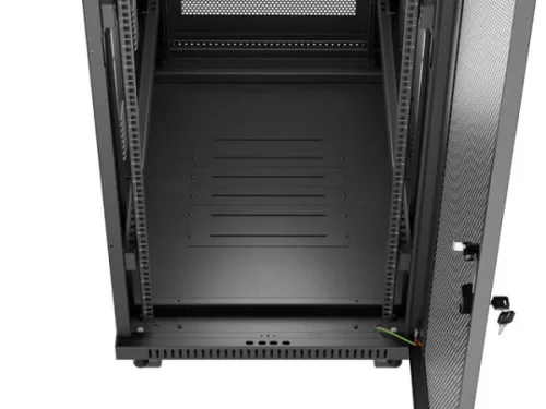 Lanberg FF01-6032-23BL 19" 32U SZÉL:600mm MÉLY:1000mm MAG:1676mm lapraszerelt LCD hálós fémajtós fekete szerver szekrény