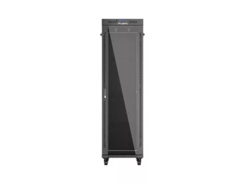Lanberg FF01-6042-12BL 19" 42U SZÉL:600mm MÉLY:1000mm MAG:2127mm lapraszerelt LCD üvegajtós fekete szerver szekrény