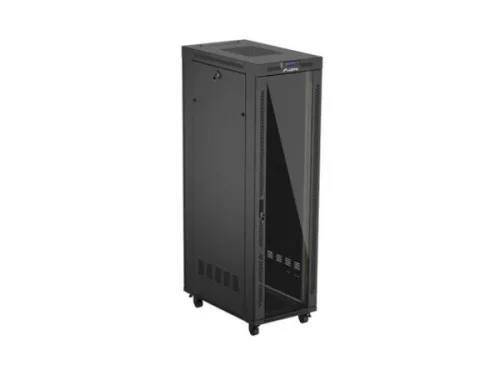Lanberg FF01-6042-12BL 19" 42U SZÉL:600mm MÉLY:1000mm MAG:2127mm lapraszerelt LCD üvegajtós fekete szerver szekrény