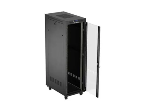 Lanberg FF01-6042-12BL 19" 42U SZÉL:600mm MÉLY:1000mm MAG:2127mm lapraszerelt LCD üvegajtós fekete szerver szekrény