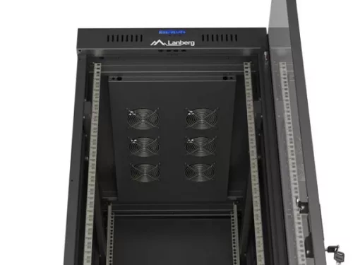 Lanberg FF01-6042-12BL 19" 42U SZÉL:600mm MÉLY:1000mm MAG:2127mm lapraszerelt LCD üvegajtós fekete szerver szekrény