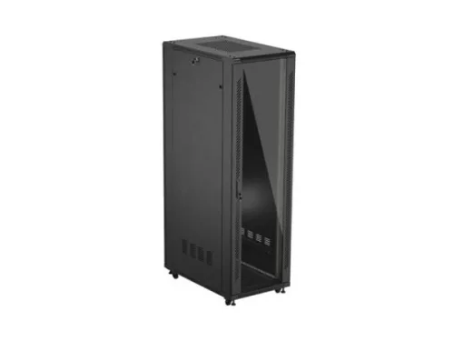 Lanberg FF01-6042-12B 19" 42U SZÉL:600mm MÉLY:1000mm MAG:2047mm lapraszerelt üvegajtós fekete szerver szekrény