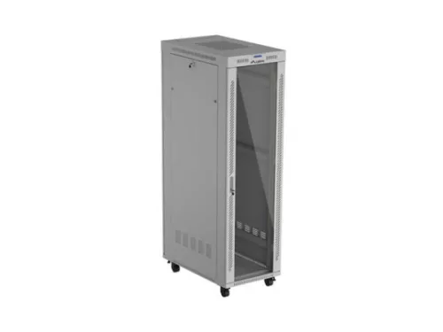 Lanberg FF01-6042-12S 19" 42U SZÉL:600mm MÉLY:1000mm MAG:2123mm lapraszerelt LCD üvegajtós szürke szerver szekrény