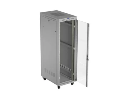 Lanberg FF01-6042-12S 19" 42U SZÉL:600mm MÉLY:1000mm MAG:2123mm lapraszerelt LCD üvegajtós szürke szerver szekrény