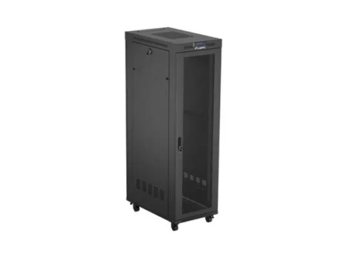 Lanberg FF01-6042-23BL 19" 42U SZÉL:600mm MÉLY:1000mm MAG:2127mm lapraszerelt LCD hálós fémajtós fekete szerver szekrény