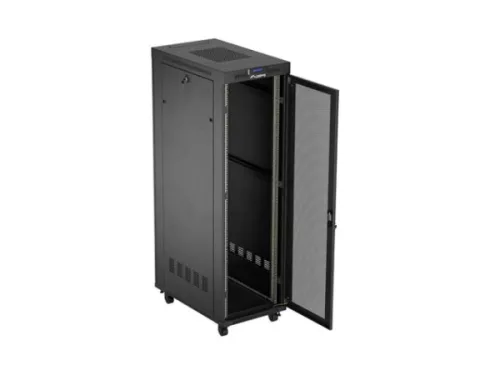 Lanberg FF01-6042-23BL 19" 42U SZÉL:600mm MÉLY:1000mm MAG:2127mm lapraszerelt LCD hálós fémajtós fekete szerver szekrény
