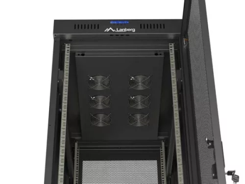 Lanberg FF01-6042-23BL 19" 42U SZÉL:600mm MÉLY:1000mm MAG:2127mm lapraszerelt LCD hálós fémajtós fekete szerver szekrény