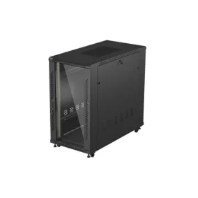   Lanberg FF01-6222-12B 19" 22U SZÉL:600mm MÉLY:1200mm MAG:1200mm lapraszerelt üvegajtós fekete szerver szekrény