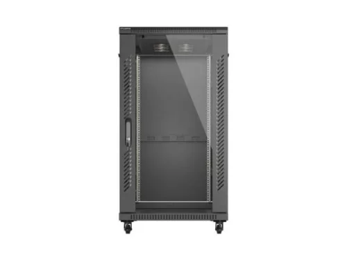 Lanberg FF01-6222-12B 19" 22U SZÉL:600mm MÉLY:1200mm MAG:1200mm lapraszerelt üvegajtós fekete szerver szekrény