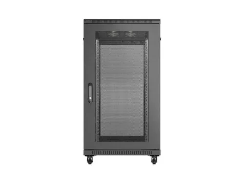 Lanberg FF01-6222-23B 19" 22U SZÉL:600mm MÉLY:1200mm MAG:1200mm lapraszerelt hálós fémajtós fekete szerver szekrény