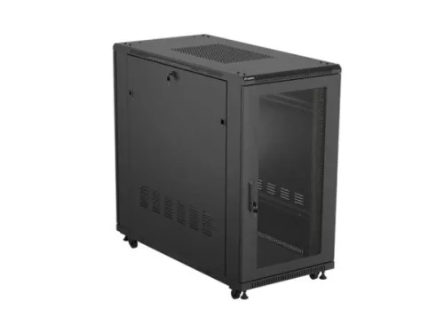 Lanberg FF01-6222-23B 19" 22U SZÉL:600mm MÉLY:1200mm MAG:1200mm lapraszerelt hálós fémajtós fekete szerver szekrény