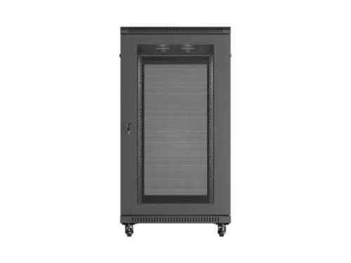 Lanberg FF01-6222-23B 19" 22U SZÉL:600mm MÉLY:1200mm MAG:1200mm lapraszerelt hálós fémajtós fekete szerver szekrény