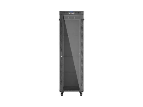 Lanberg FF01-6242-12BL 19" 42U SZÉL:600mm MÉLY:1200mm MAG:2018 mm lapraszerelt LCD üvegajtós fekete szerver szekrény