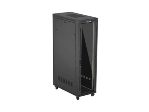 Lanberg FF01-6242-12BL 19" 42U SZÉL:600mm MÉLY:1200mm MAG:2018 mm lapraszerelt LCD üvegajtós fekete szerver szekrény