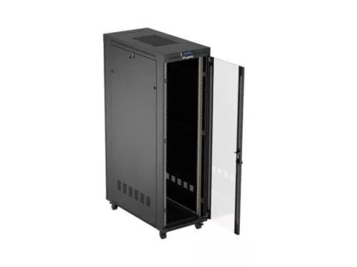 Lanberg FF01-6242-12BL 19" 42U SZÉL:600mm MÉLY:1200mm MAG:2018 mm lapraszerelt LCD üvegajtós fekete szerver szekrény