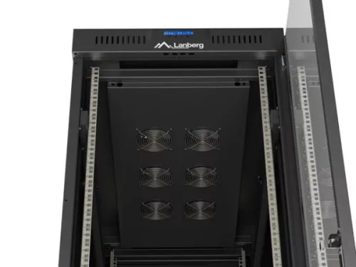 Lanberg FF01-6242-12BL 19" 42U SZÉL:600mm MÉLY:1200mm MAG:2018 mm lapraszerelt LCD üvegajtós fekete szerver szekrény