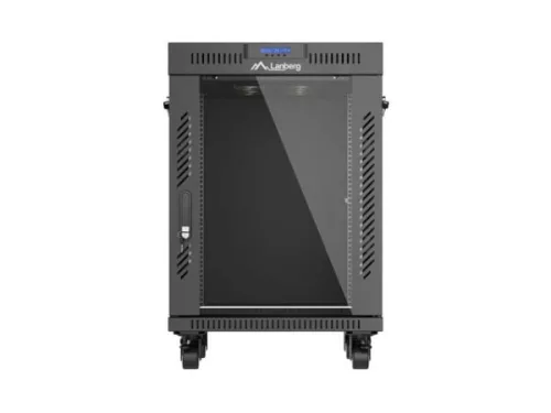 Lanberg FF01-6615-12BL 19" 15U SZÉL:600mm MÉLY:600mm MAG:928mm lapraszerelt LCD üvegajtós fekete álló rack szekrény
