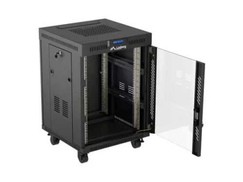 Lanberg FF01-6615-12BL 19" 15U SZÉL:600mm MÉLY:600mm MAG:928mm lapraszerelt LCD üvegajtós fekete álló rack szekrény