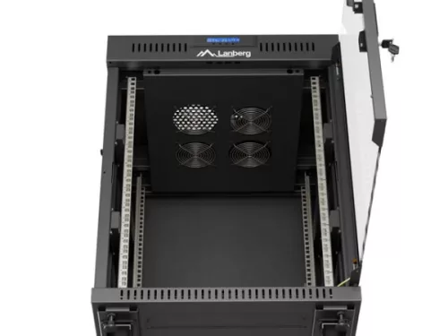 Lanberg FF01-6615-12BL 19" 15U SZÉL:600mm MÉLY:600mm MAG:928mm lapraszerelt LCD üvegajtós fekete álló rack szekrény