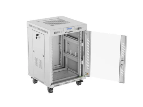 Lanberg FF01-6615-12SL 19" 15U SZÉL:600mm MÉLY:600mm MAG:922mm lapraszerelt LCD üvegajtós szürke álló rack szekrény