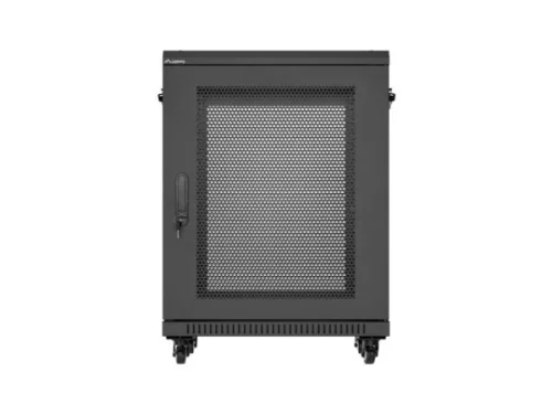 Lanberg FF01-6615-23B 19" 15U SZÉL:600mm MÉLY:600mm MAG:842mm lapraszerelt hálós fémajtós fekete álló rack szekrény