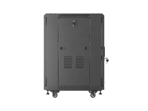 Lanberg FF01-6615-23B 19" 15U SZÉL:600mm MÉLY:600mm MAG:842mm lapraszerelt hálós fémajtós fekete álló rack szekrény