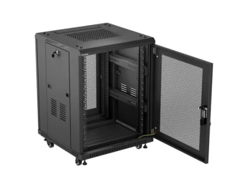 Lanberg FF01-6615-23B 19" 15U SZÉL:600mm MÉLY:600mm MAG:842mm lapraszerelt hálós fémajtós fekete álló rack szekrény
