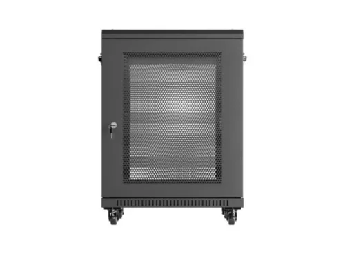 Lanberg FF01-6615-23B 19" 15U SZÉL:600mm MÉLY:600mm MAG:842mm lapraszerelt hálós fémajtós fekete álló rack szekrény