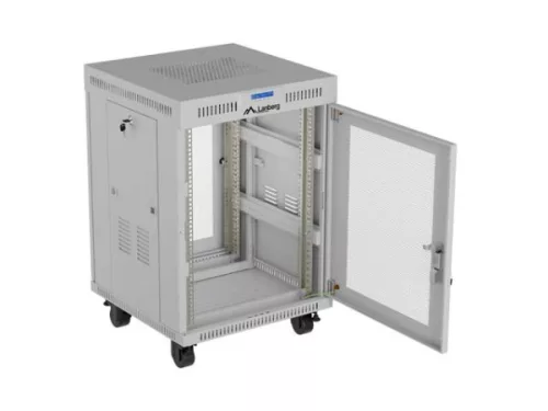 Lanberg FF01-6615-23SL 19" 15U SZÉL:600mm MÉLY:600mm MAG:820mm lapraszerelt LCD hálós fémajtós szürke álló rack szekrény
