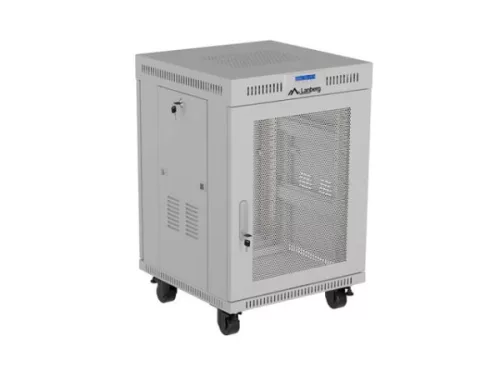 Lanberg FF01-6615-23SL 19" 15U SZÉL:600mm MÉLY:600mm MAG:820mm lapraszerelt LCD hálós fémajtós szürke álló rack szekrény