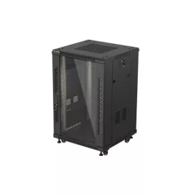   Lanberg FF01-6618-12B 19" 18U SZÉL:600mm MÉLY:600mm MAG:900mm lapraszerelt üvegajtós fekete álló rack szekrény