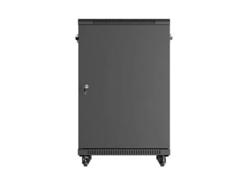 Lanberg FF01-6618-12B 19" 18U SZÉL:600mm MÉLY:600mm MAG:900mm lapraszerelt üvegajtós fekete álló rack szekrény