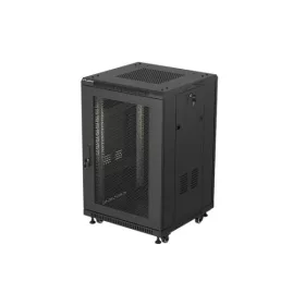   Lanberg FF01-6618-23B 19" 18U SZÉL:600mm MÉLY:600mm MAG:900mm lapraszerelt hálós fémajtós fekete álló rack szekrény