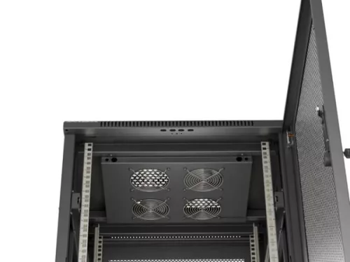 Lanberg FF01-6618-23B 19" 18U SZÉL:600mm MÉLY:600mm MAG:900mm lapraszerelt hálós fémajtós fekete álló rack szekrény