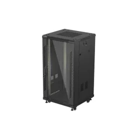   Lanberg FF01-6622-12B 19" 22U SZÉL:600mm MÉLY:600mm MAG:1159mm lapraszerelt üvegajtós fekete álló rack szekrény