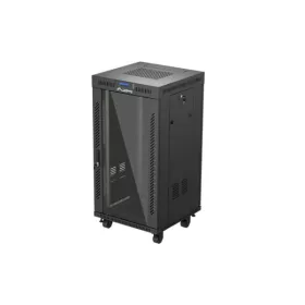   Lanberg FF01-6622-12BL 19" 22U SZÉL:600mm MÉLY:600mm MAG:1234mm lapraszerelt LCD üvegajtós fekete álló rack szekrény