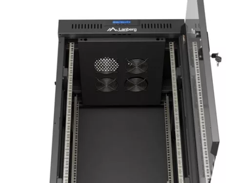 Lanberg FF01-6622-12BL 19" 22U SZÉL:600mm MÉLY:600mm MAG:1234mm lapraszerelt LCD üvegajtós fekete álló rack szekrény