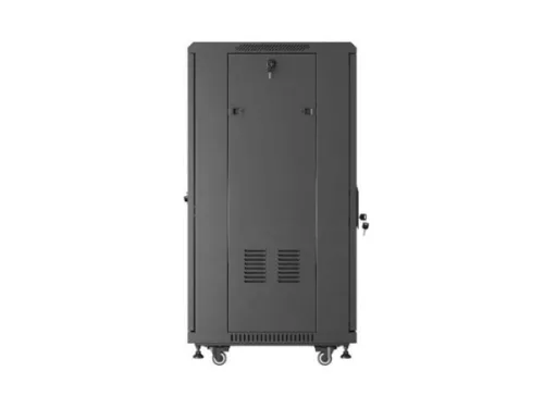 Lanberg FF01-6622-12B 19" 22U SZÉL:600mm MÉLY:600mm MAG:1159mm lapraszerelt üvegajtós fekete álló rack szekrény