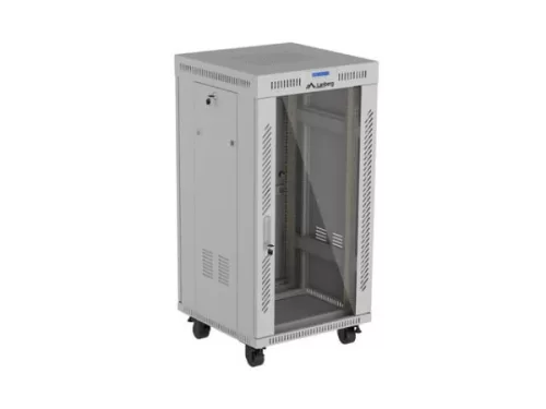 Lanberg F01-6622-12SL 19" 22U SZÉL:600mm MÉLY:600mm MAG:1131mm lapraszerelt LCD üvegajtós szürke álló rack szekrény