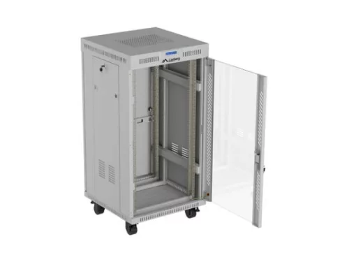 Lanberg F01-6622-12SL 19" 22U SZÉL:600mm MÉLY:600mm MAG:1131mm lapraszerelt LCD üvegajtós szürke álló rack szekrény