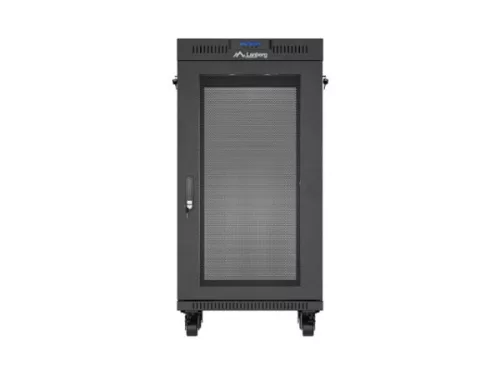 Lanberg FF01-6622-23BL 19" 22U SZÉL:600mm MÉLY:600mm MAG:1239mm lapraszerelt LCD hálós fémajtós fekete álló rack szekrény