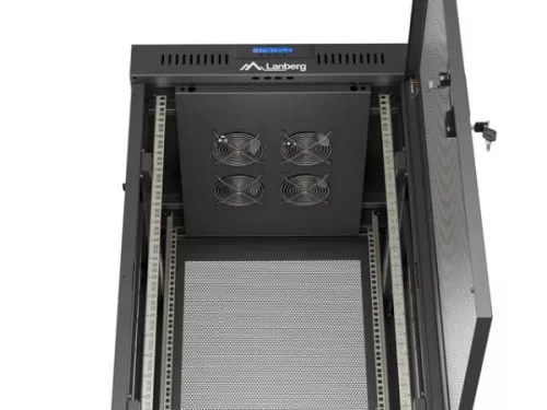 Lanberg FF01-6622-23BL 19" 22U SZÉL:600mm MÉLY:600mm MAG:1239mm lapraszerelt LCD hálós fémajtós fekete álló rack szekrény